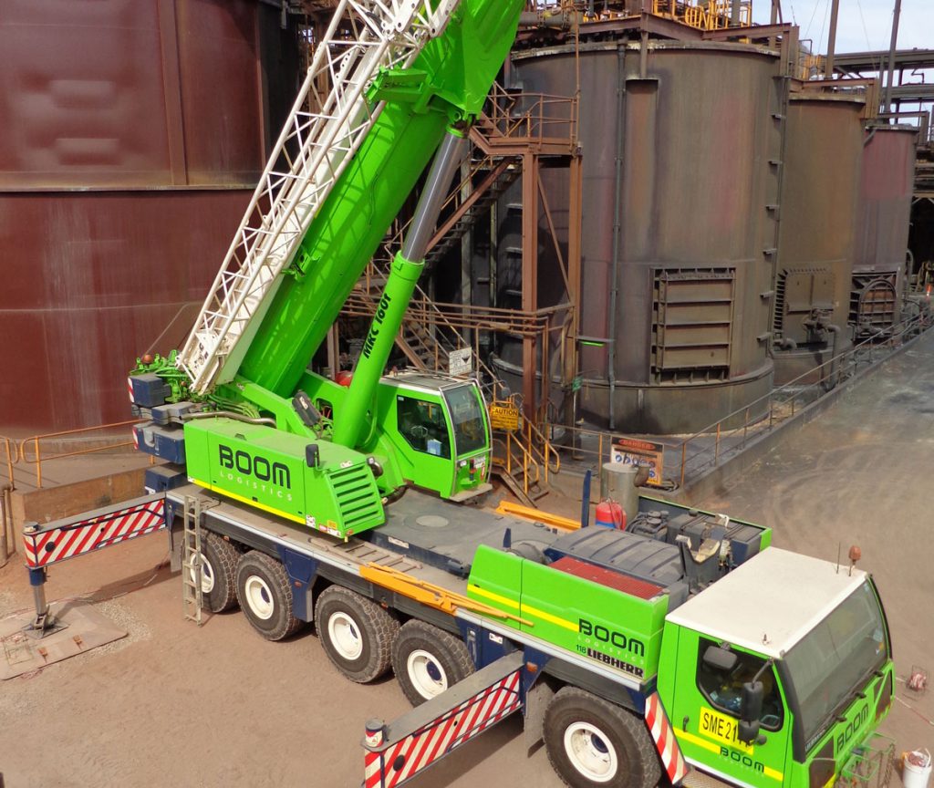 BOOM Logistics crane lifting steel beams for the Olympic Dam expansion project